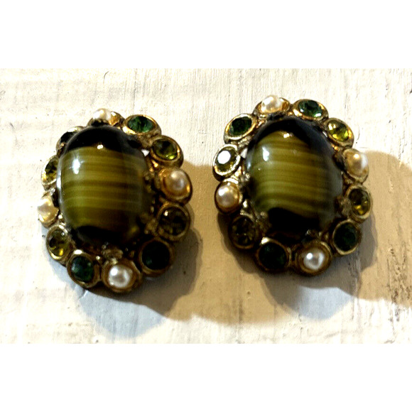 Vintage West Germany Porphyry Glass Crystal Filigree Necklace & Earrings Set - Picture 12 of 12